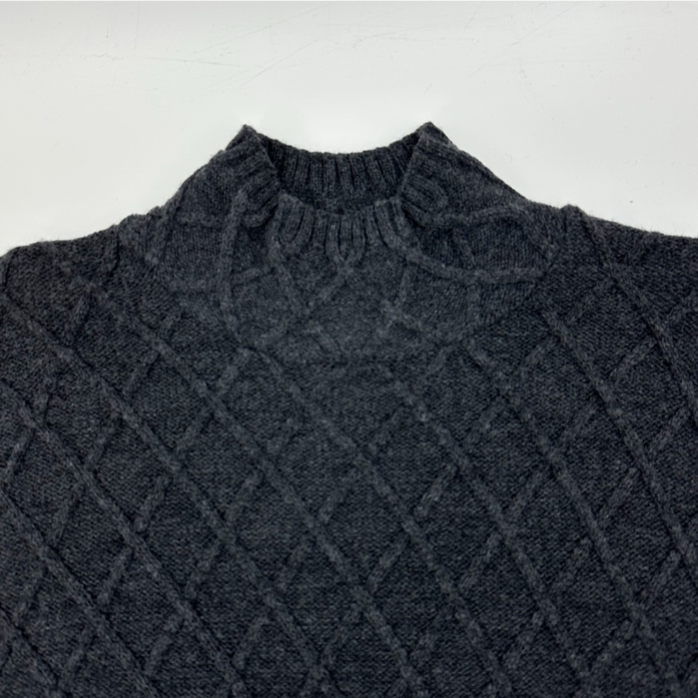 Mer Sea Lisbon Traveler Charcoal Gray Diamond Knit Mock Neck Sweater One Size - Picture 5 of 11